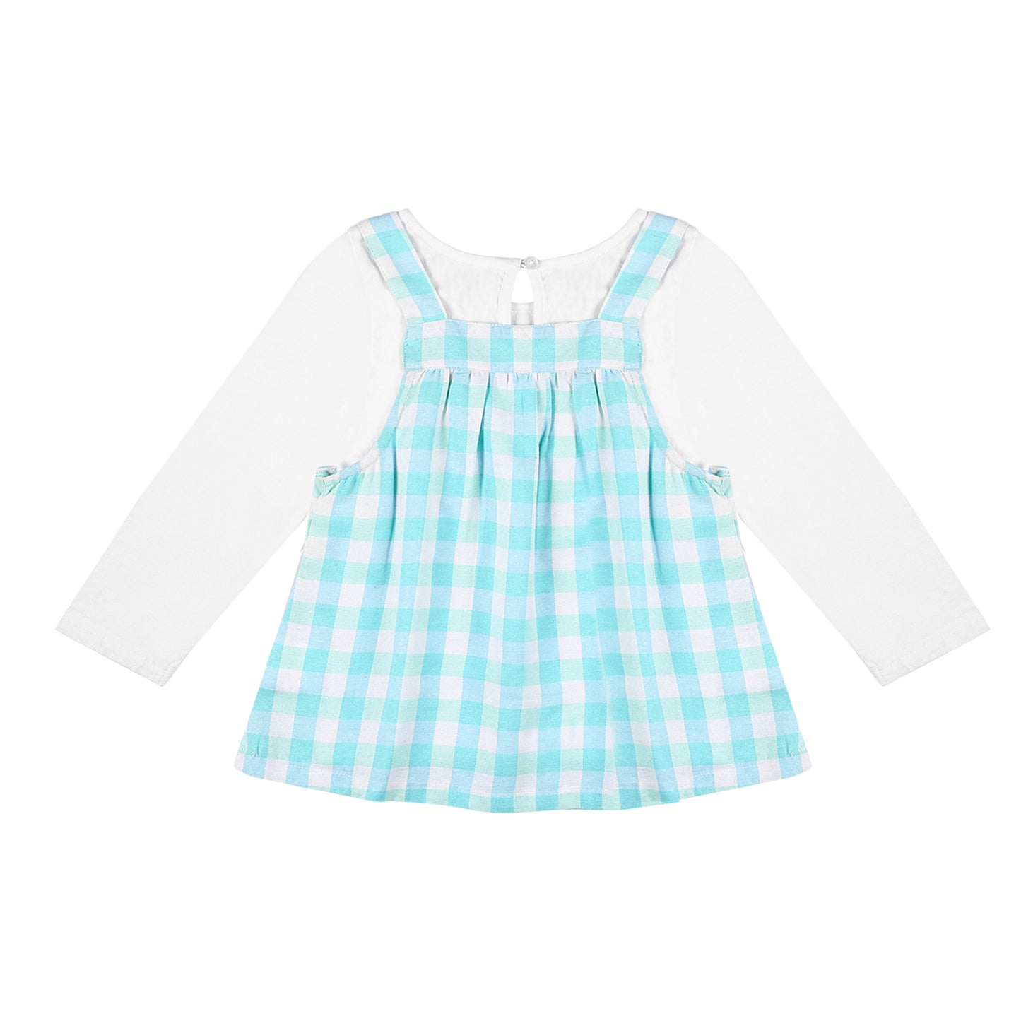 Shoppertree Sea Green Checkered Dungaree with Full-Sleeve T-shirt