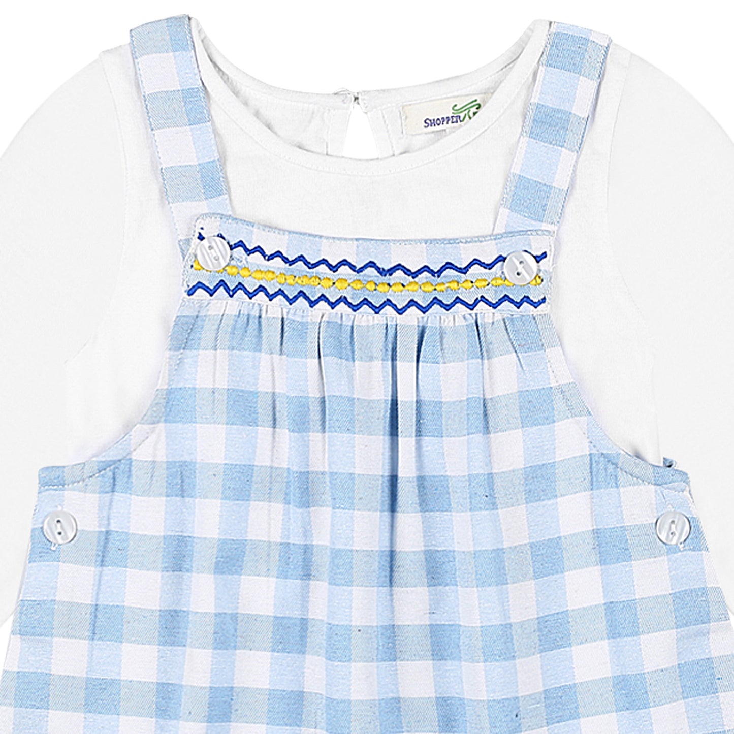 Shoppertree Sky Blue Checkered Dungaree with Full-Sleeve T-shirt