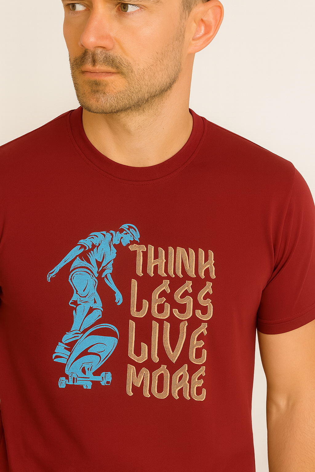 Maroon cotton hosiery printed Round Neck T-shirt