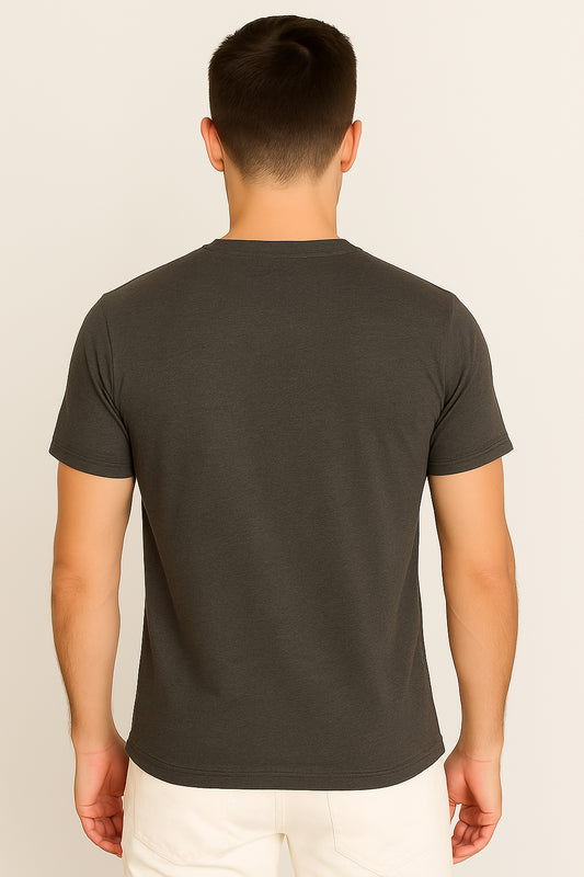 Charcoal Grey Cotton Hosiery Round Neck T-shirt