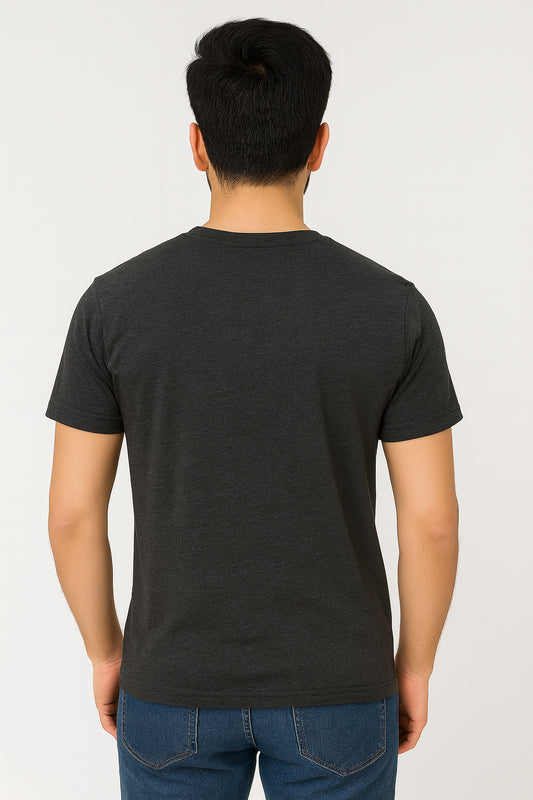 Charcoal Grey Cotton Hosiery Round Neck T-shirt