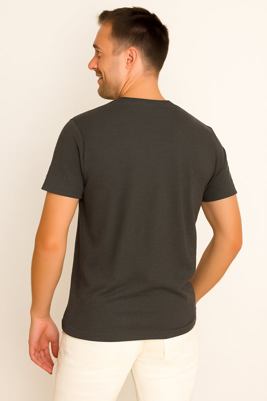 Charcoal Grey Cotton Hosiery Round Neck T-shirt