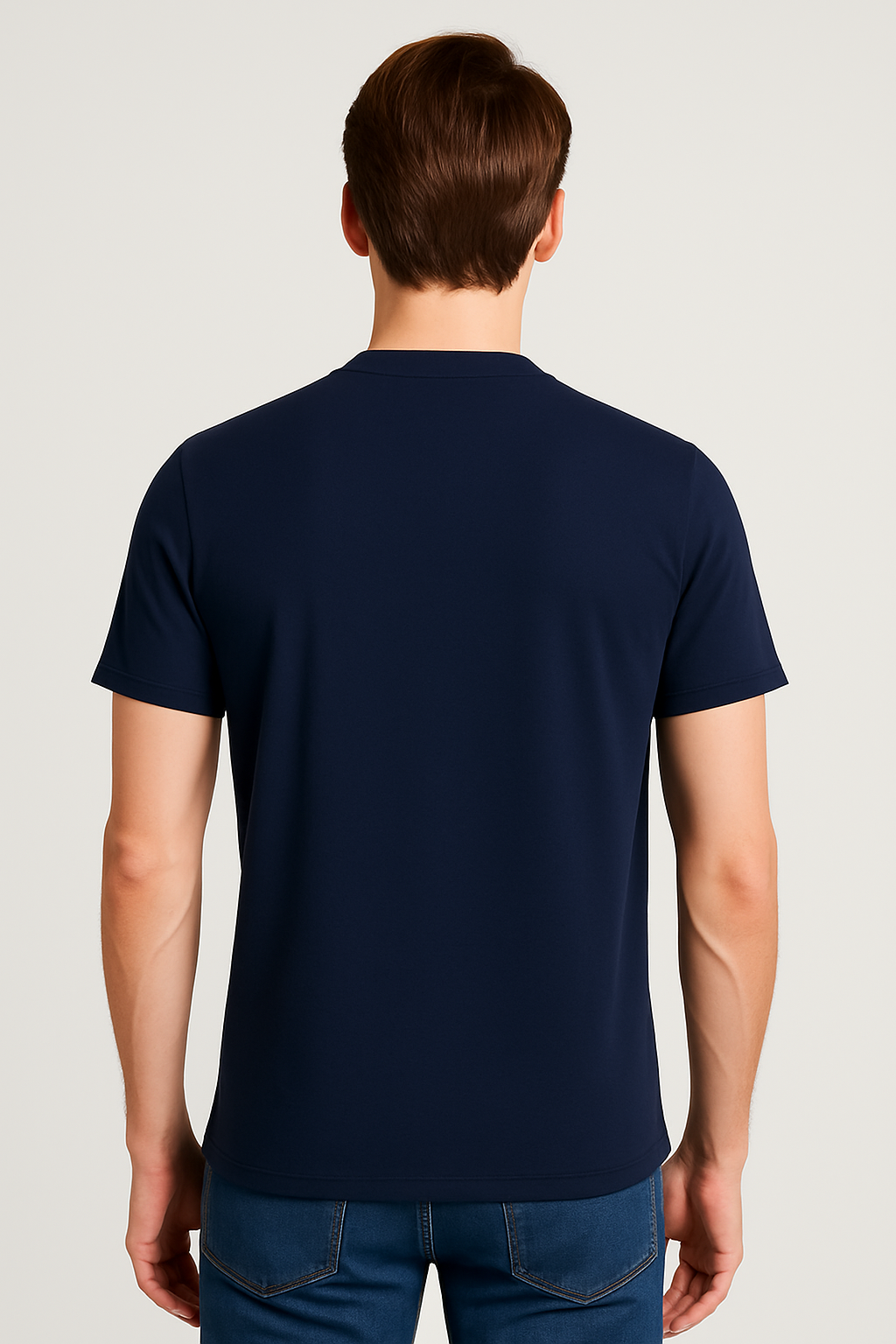 Navy cotton matty printed Round Neck T-shirt