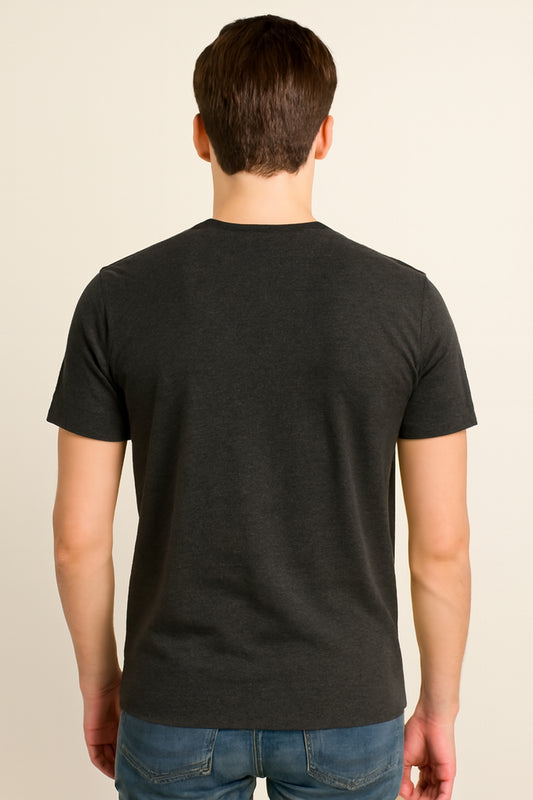Charcoal Grey Cotton Hosiery Round Neck T-shirt
