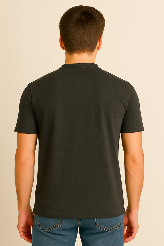 Charcoal Grey Cotton Hosiery Round Neck T-shirt