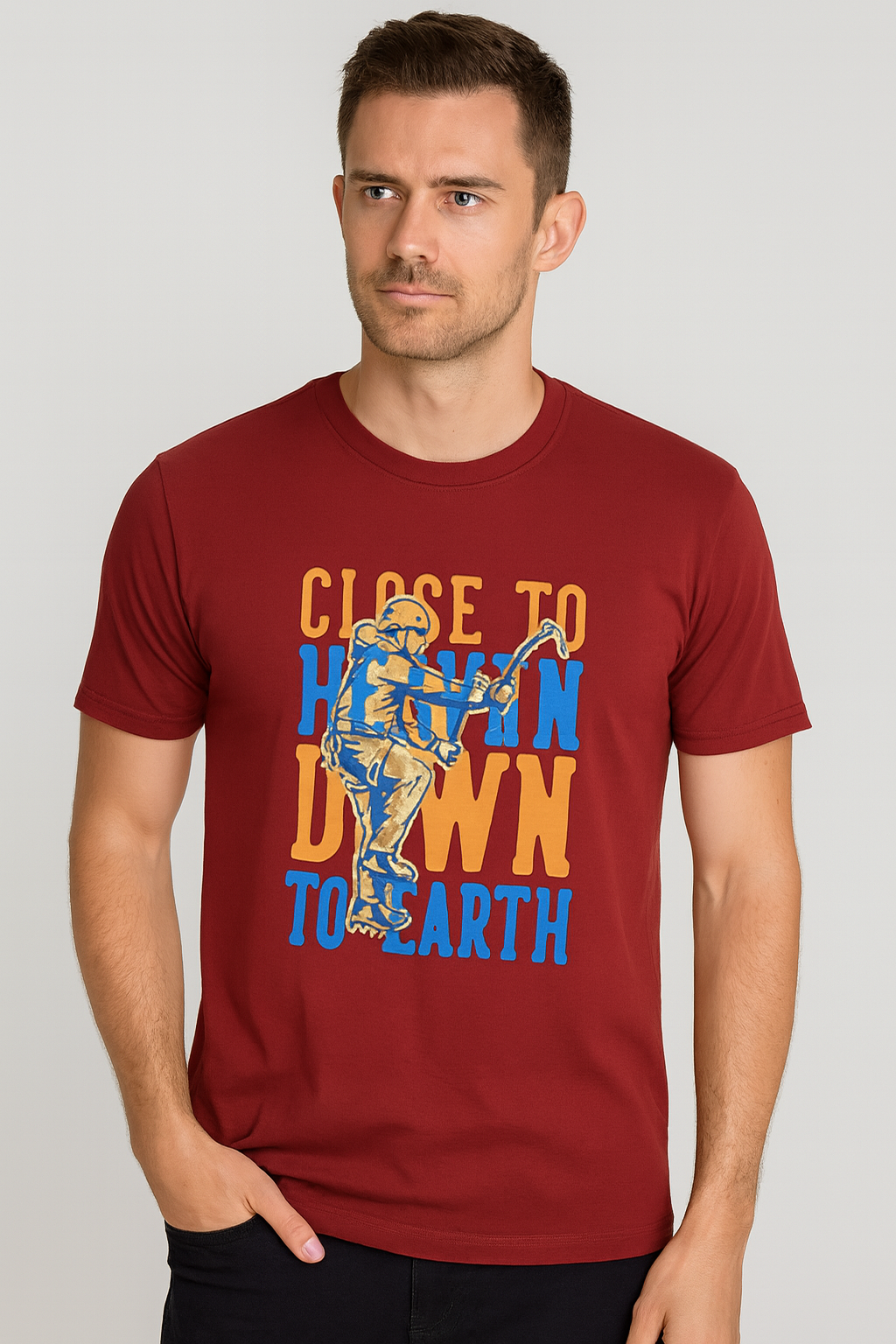 Maroon cotton hosiery printed Round Neck T-shirt