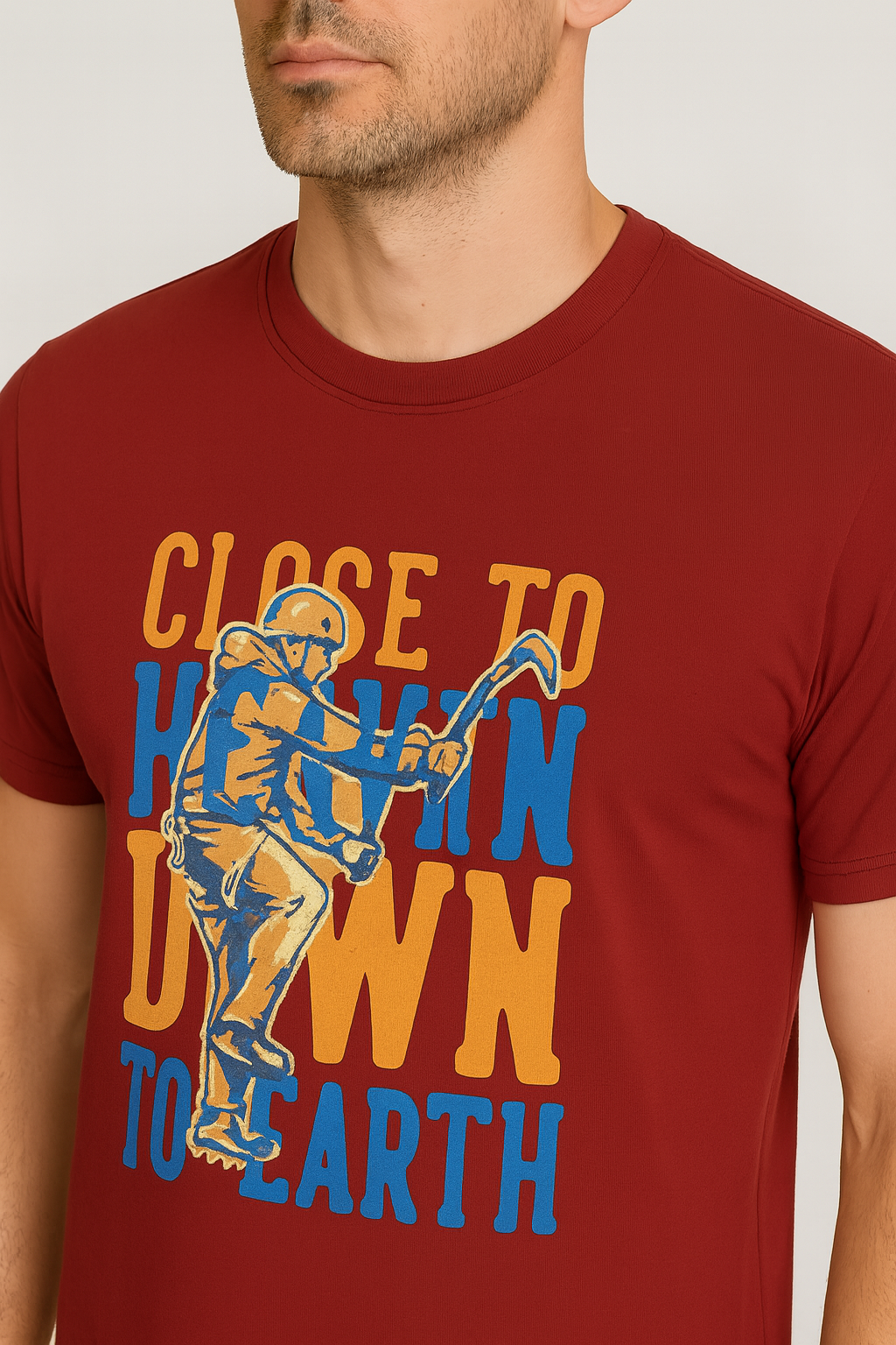 Maroon cotton hosiery printed Round Neck T-shirt