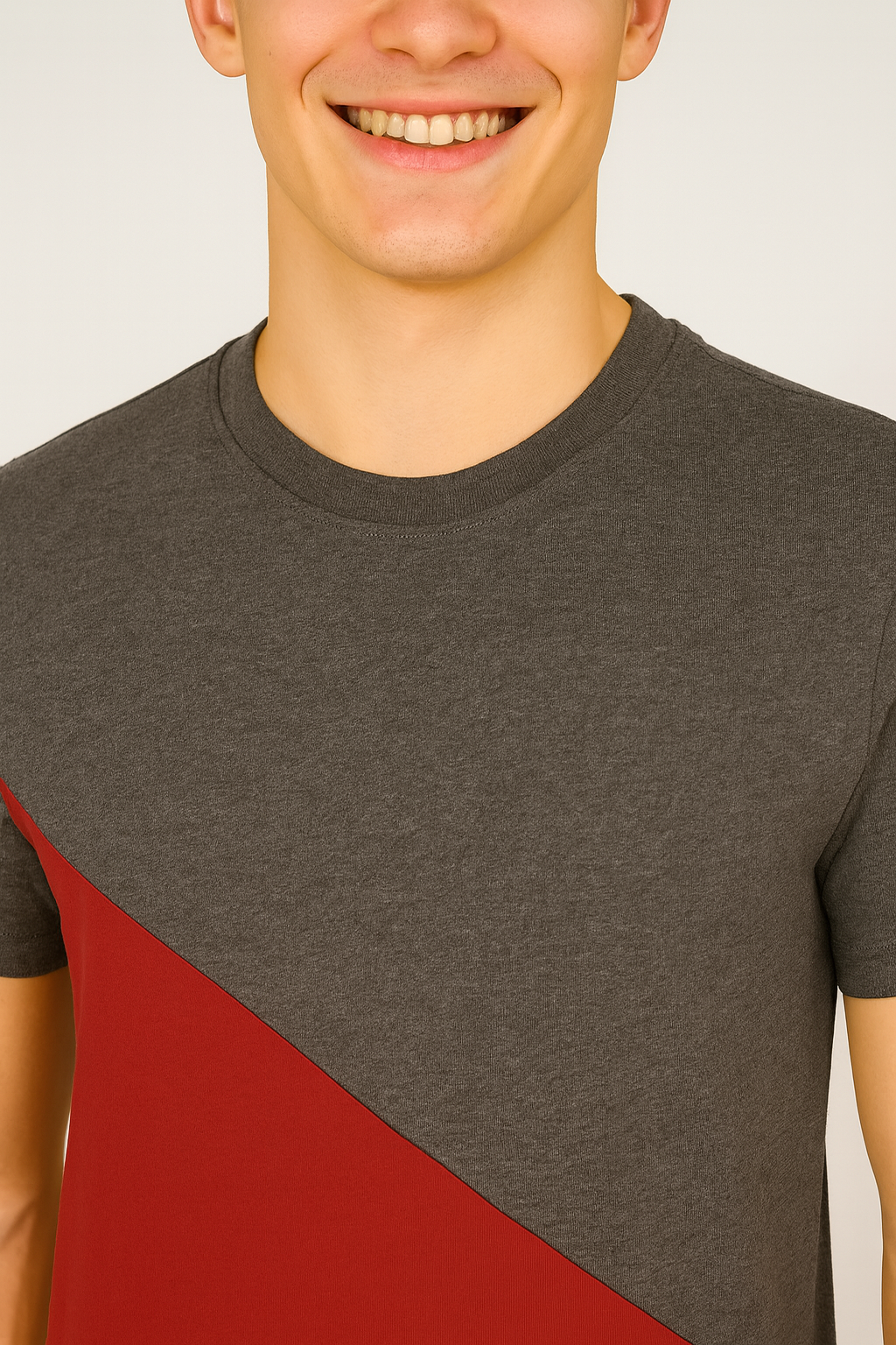 Grey & Maroon Cotton Round-Neck T-shirt