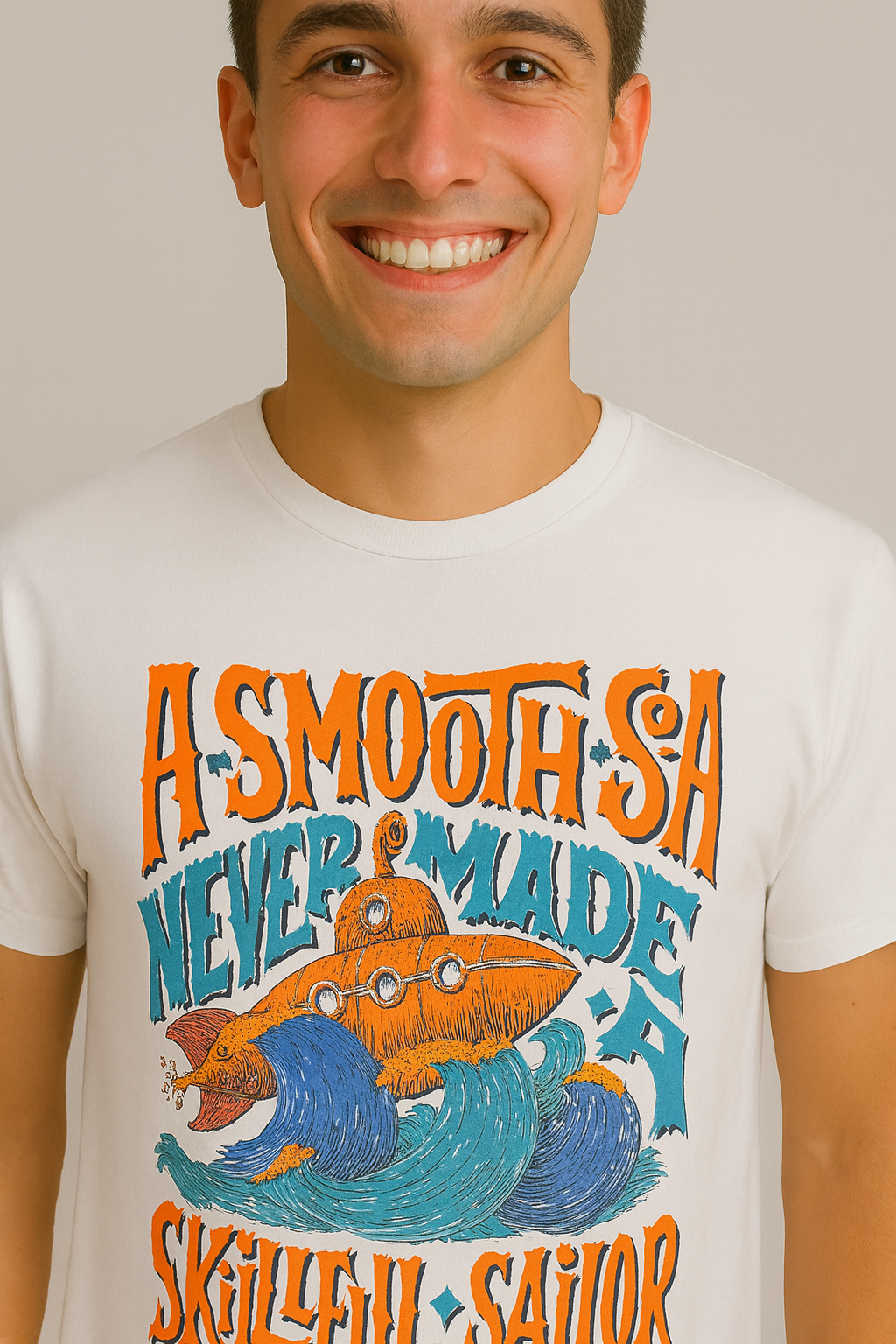 White cotton matty printed Round Neck T-shirt