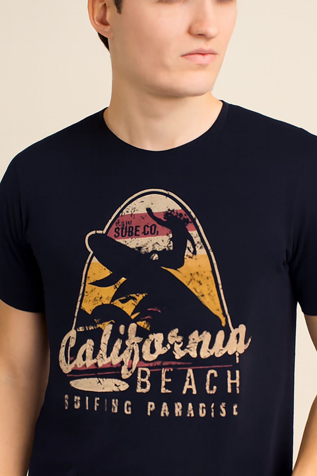 Navy Blue Cotton Hosiery Round Neck T-shirt
