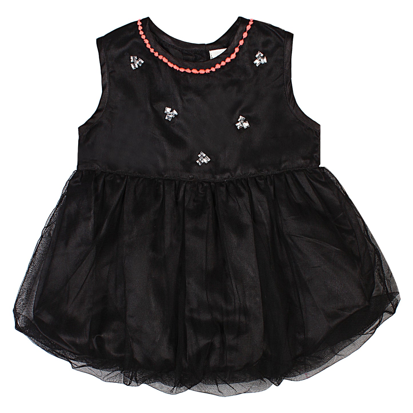 SHOPPERTREE Black Satin & Net Party Dress- Black