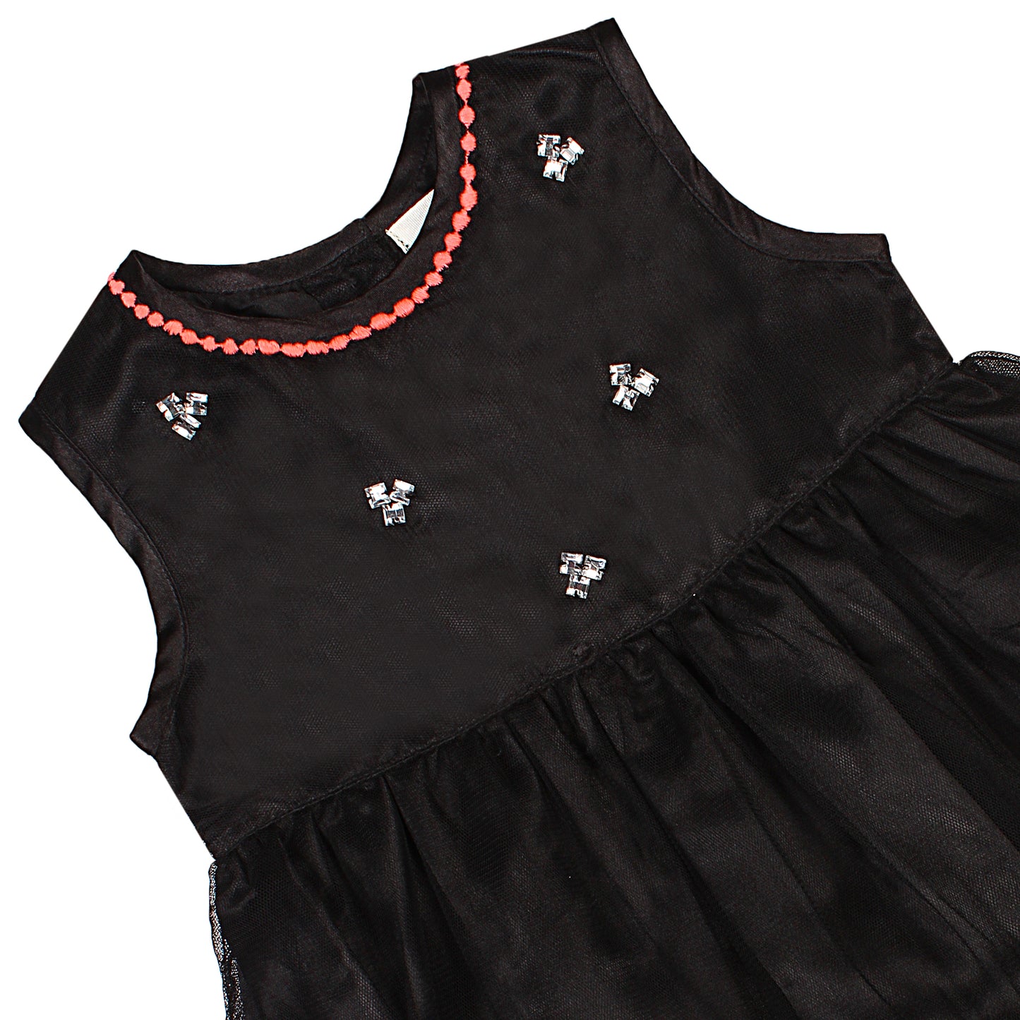 SHOPPERTREE Black Satin & Net Party Dress- Black