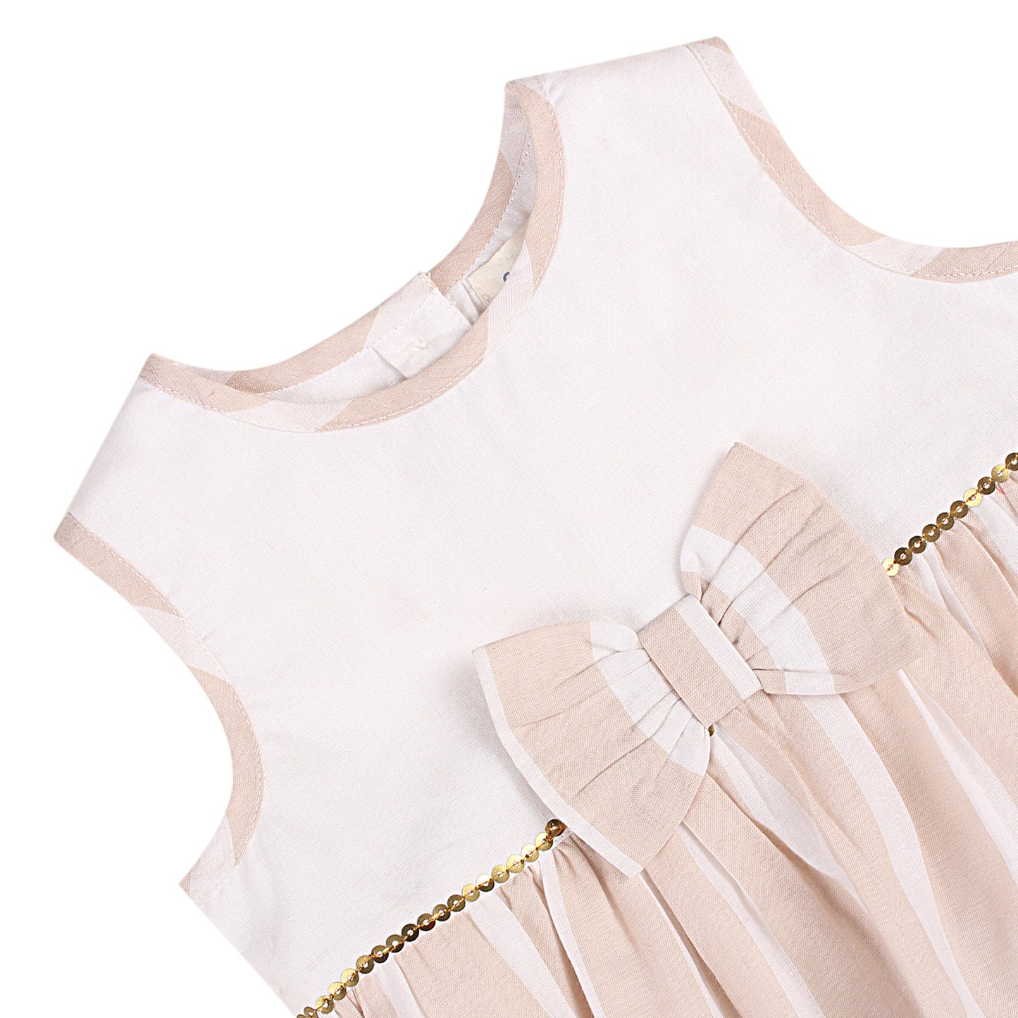 Shoppertree White & Peach Striped Balloon Dress
