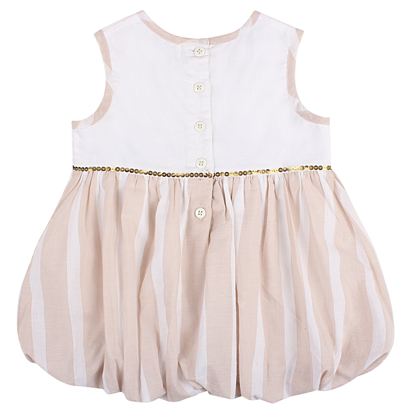 Shoppertree White & Peach Striped Balloon Dress