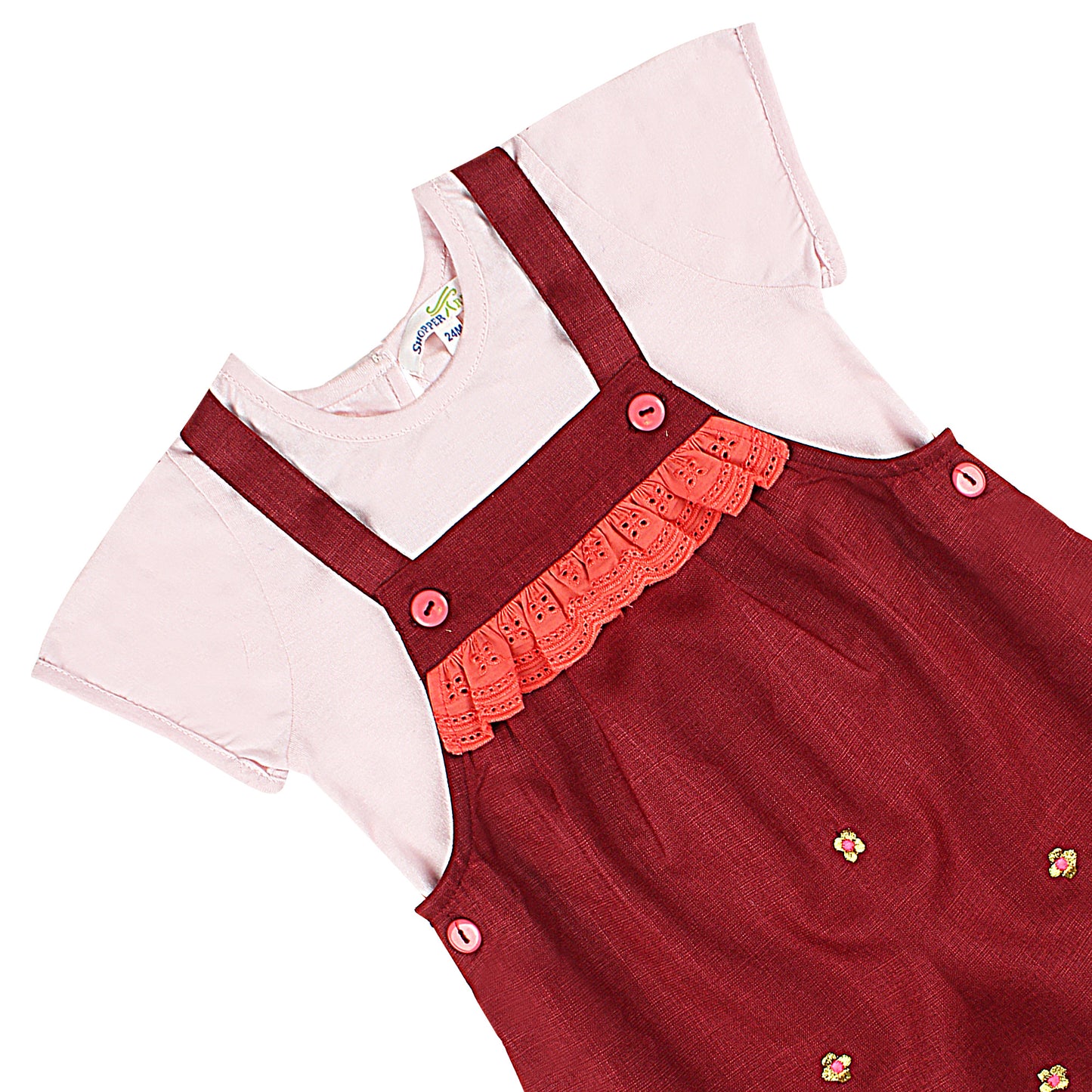 Shoppertree Solid T-shirt With Dungaree Set