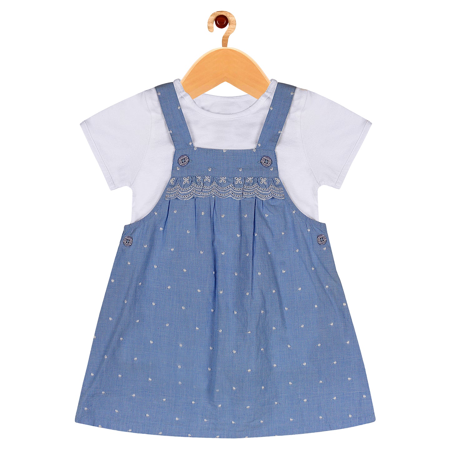 Trend Light Blue Embroidered Dungaree With Cotton Hosiery T-shirt