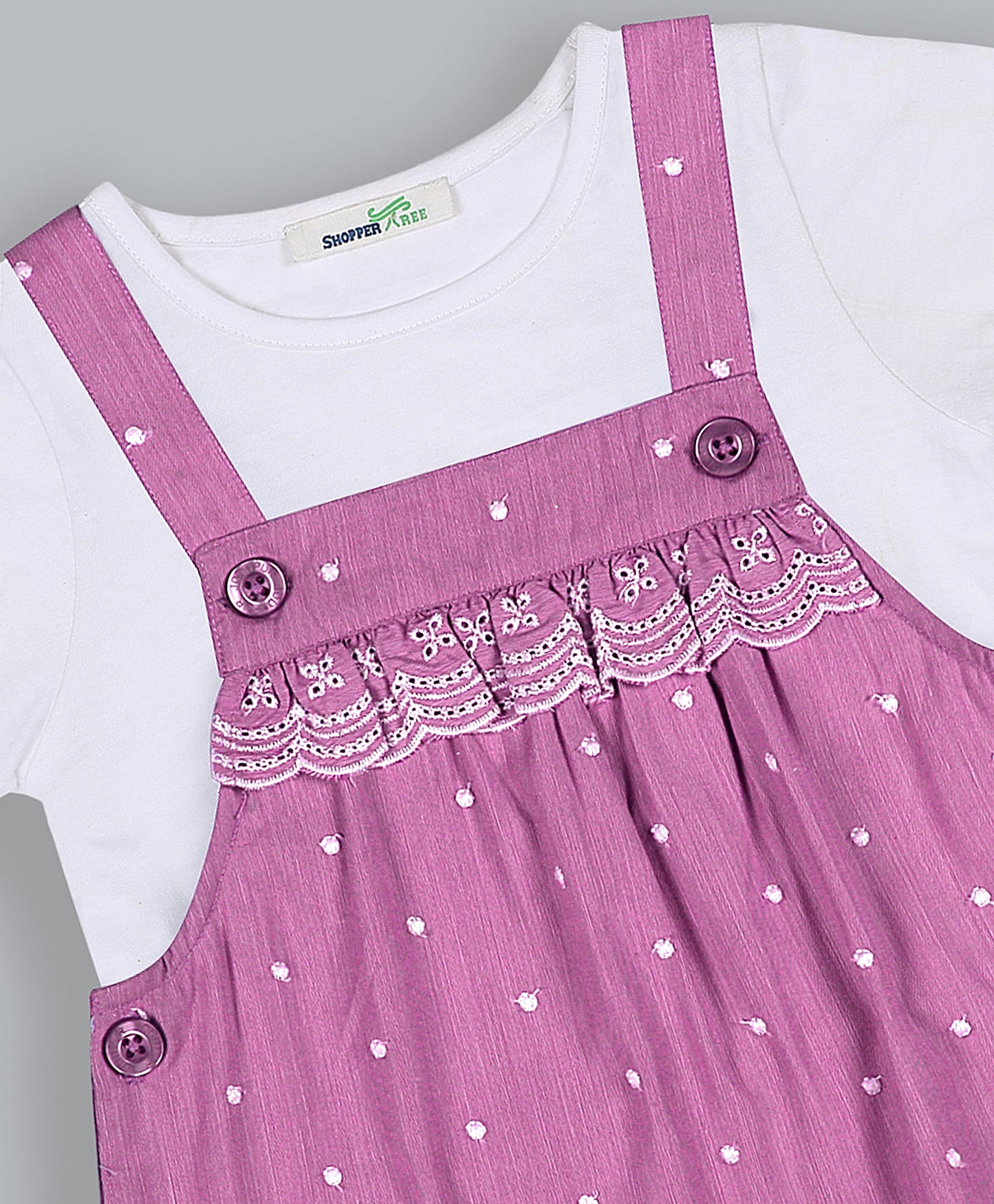 Shoppertree Pink Embroidered Dungaree set for girl's