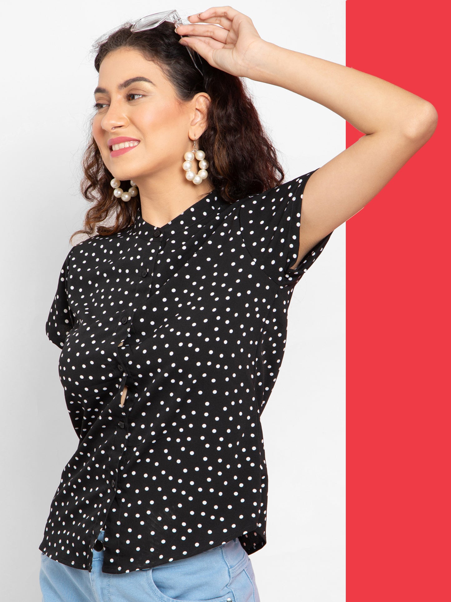 Shoppertree Black Polka Dotted Top