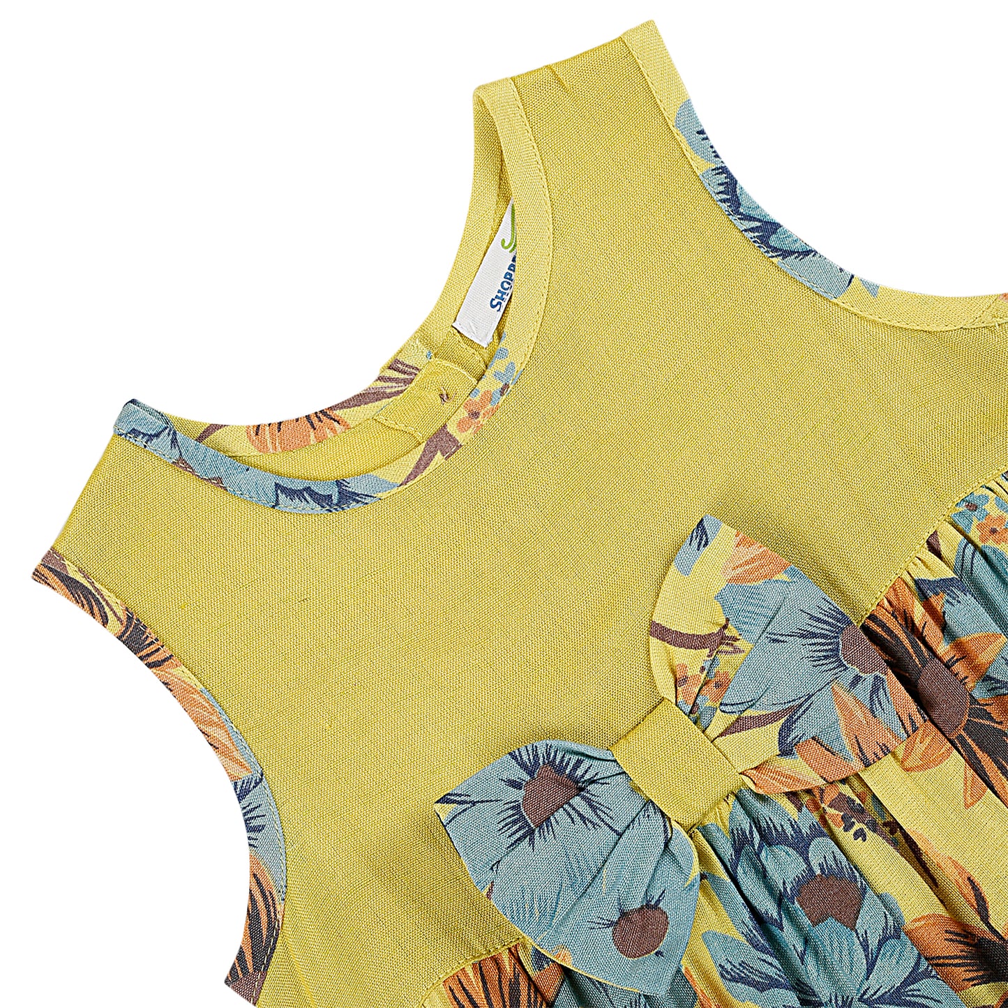 SHOPPERTREE Rayon Floral Printed Balloon Dress for Girls – Yellow