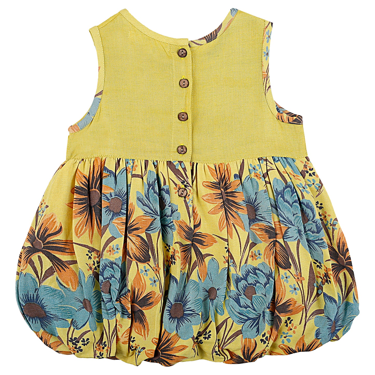 SHOPPERTREE Rayon Floral Printed Balloon Dress for Girls – Yellow