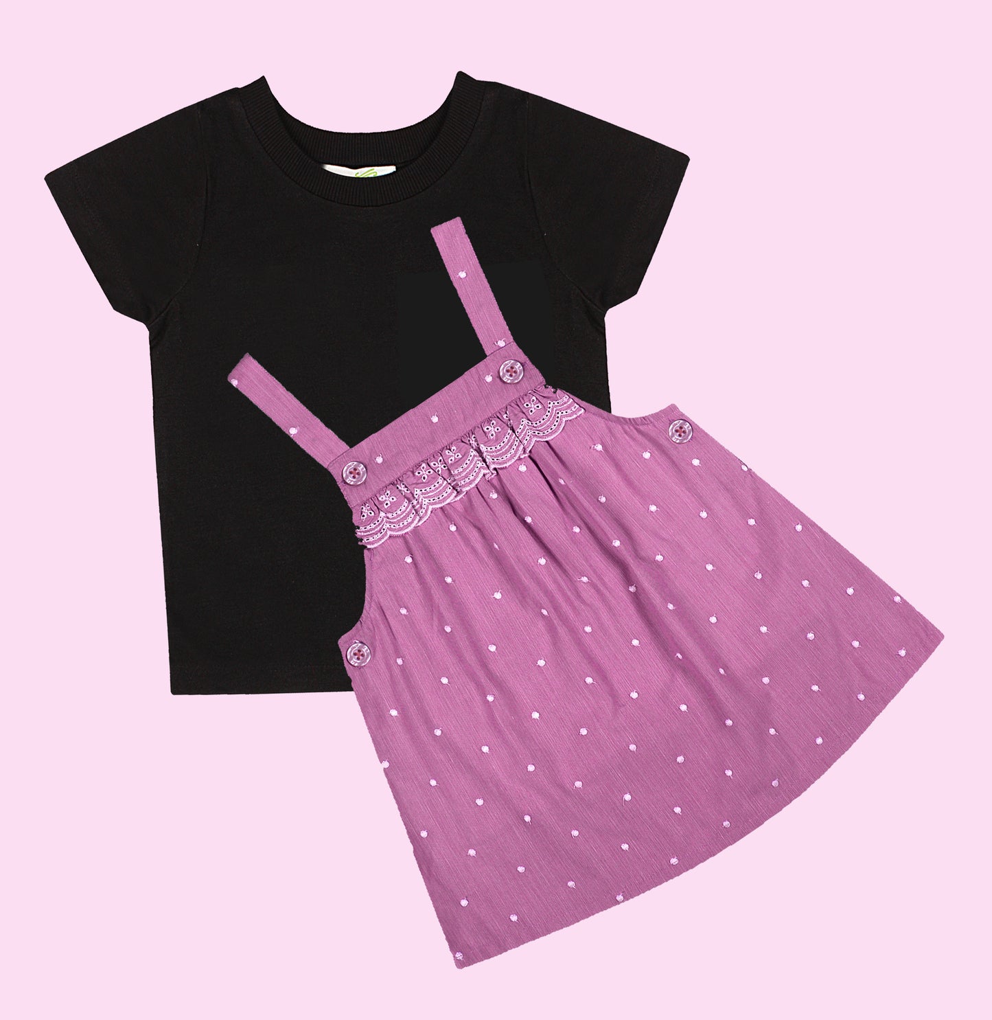 Shoppertree Light Pink Embroidered T-shirt and Dungaree set