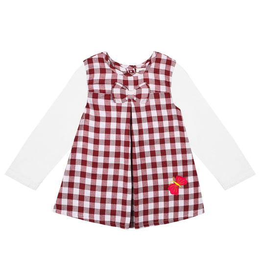 Shoppertree Checkered Maroon Cotton A-line Dress