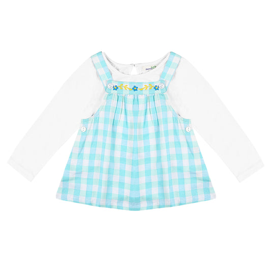 Shoppertree Sea Green Checkered Dungaree with Full-Sleeve T-shirt