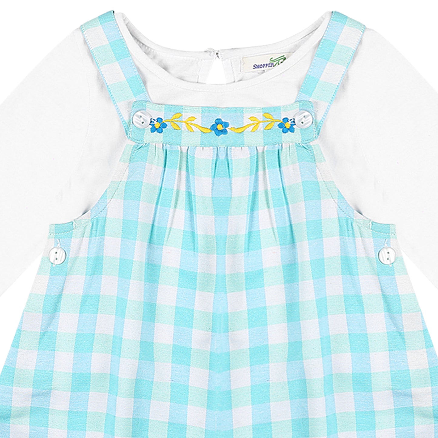 Shoppertree Sea Green Checkered Dungaree with Full-Sleeve T-shirt