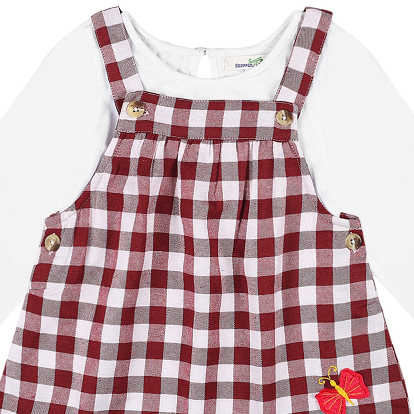 Shoppertree Maroon Checkered Dungaree with Full-Sleeve T-shirt