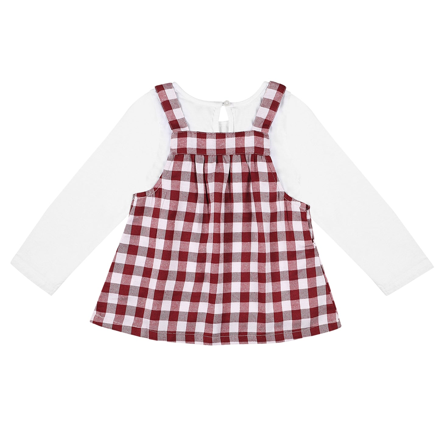 Shoppertree Maroon Checkered Dungaree with Full-Sleeve T-shirt