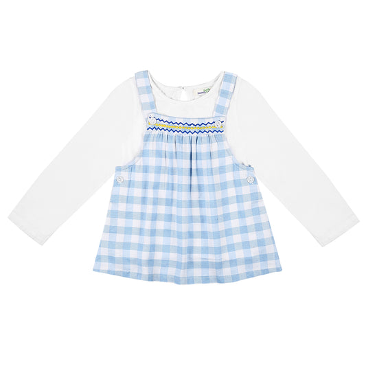 Shoppertree Sky Blue Checkered Dungaree with Full-Sleeve T-shirt