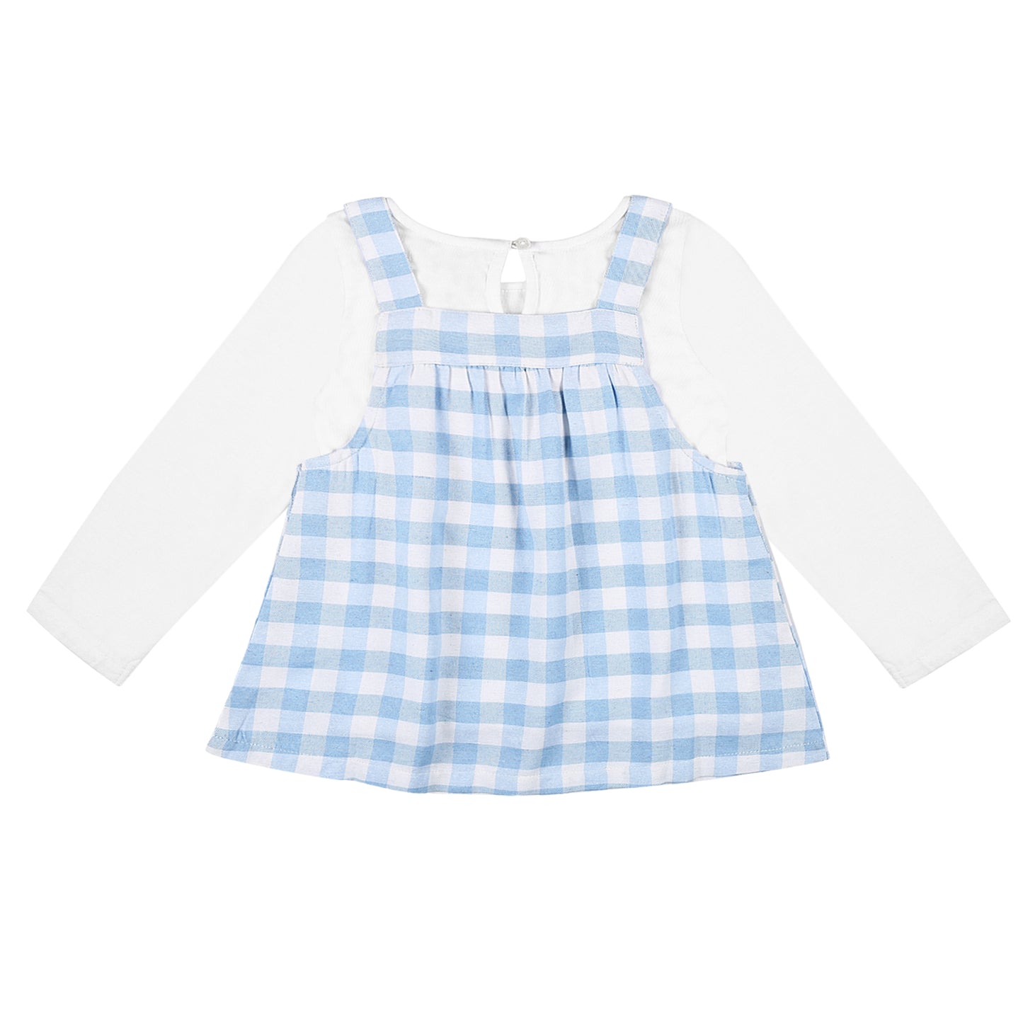 Shoppertree Sky Blue Checkered Dungaree with Full-Sleeve T-shirt