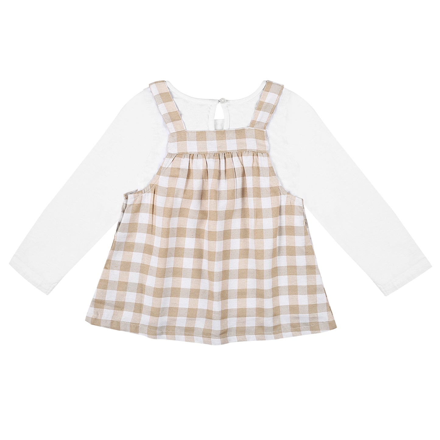 Shoppertree Light Brown Checkered Dungaree with Full-Sleeve T-shirt