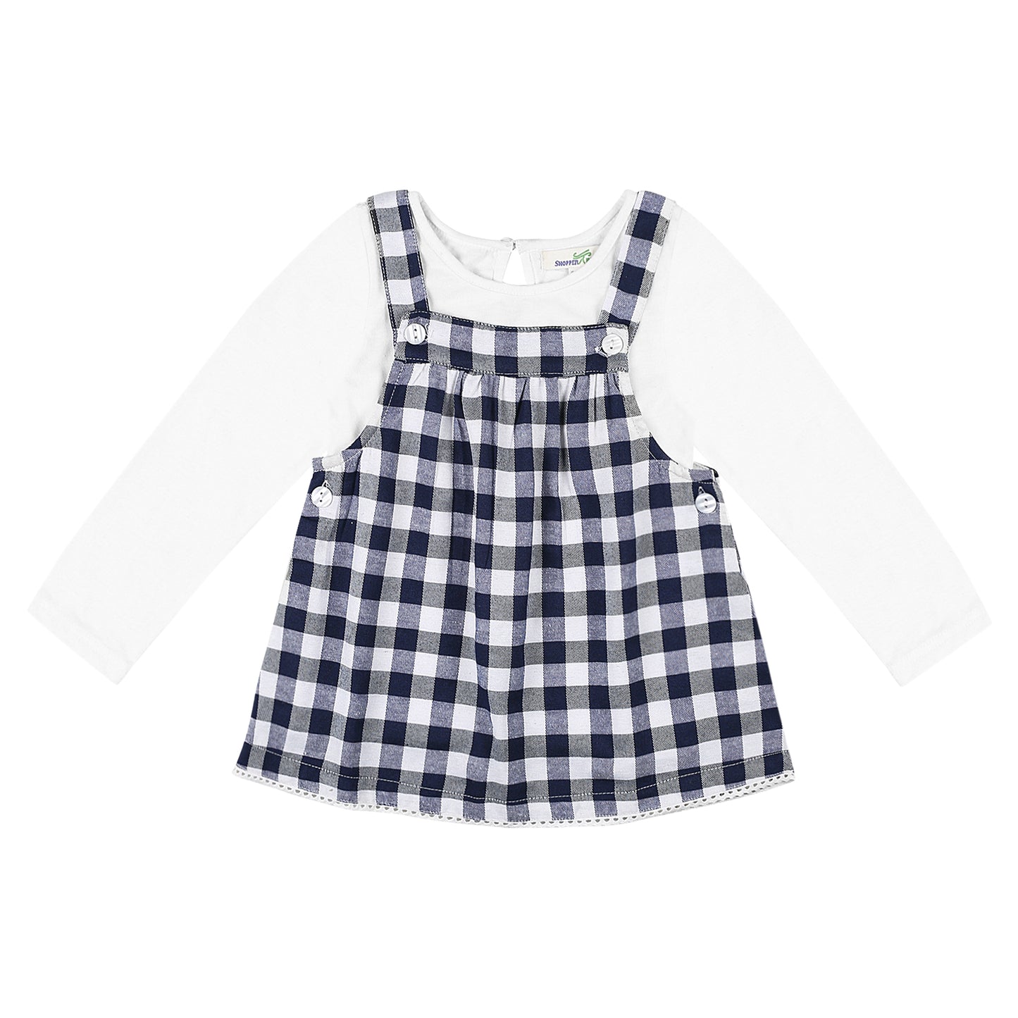 Shoppertree Navy Checkered Dungaree with Full-Sleeve T-shirt