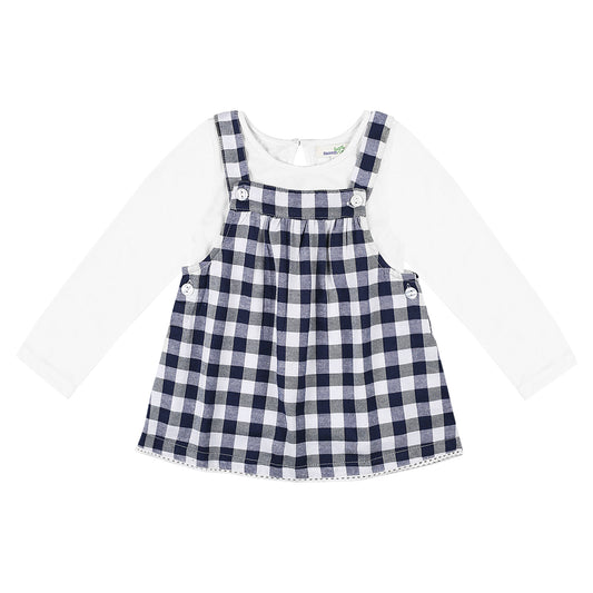 Shoppertree Navy Checkered Dungaree with Full-Sleeve T-shirt