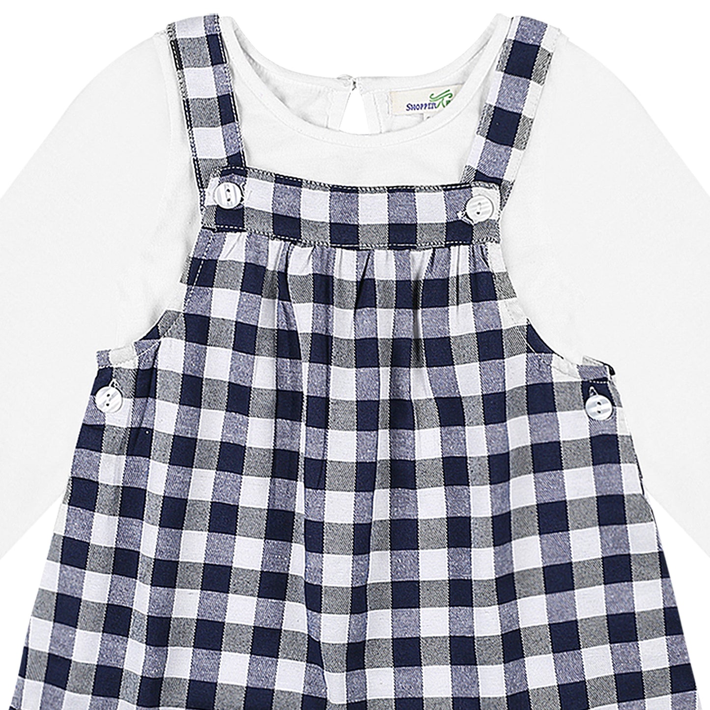 Shoppertree Navy Checkered Dungaree with Full-Sleeve T-shirt