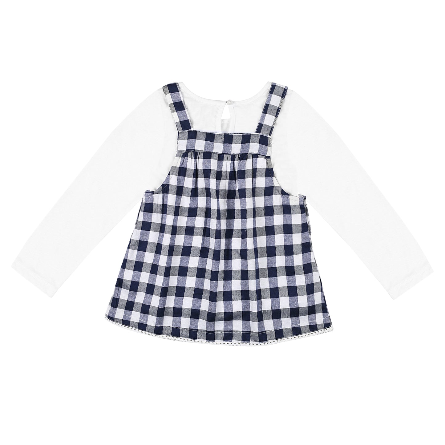 Shoppertree Navy Checkered Dungaree with Full-Sleeve T-shirt