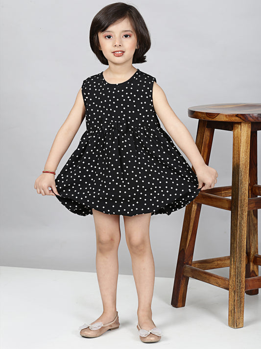 Stylish Polka Printed Dress- Black
