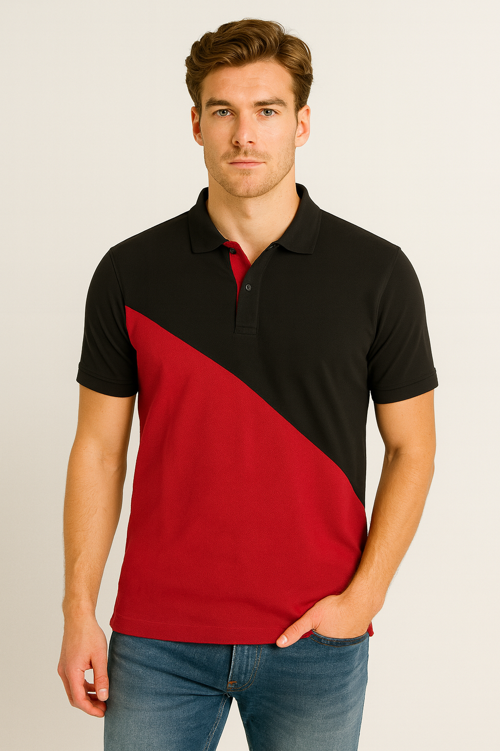 Cotton Matty Polo T-shirt- Black & Maroon