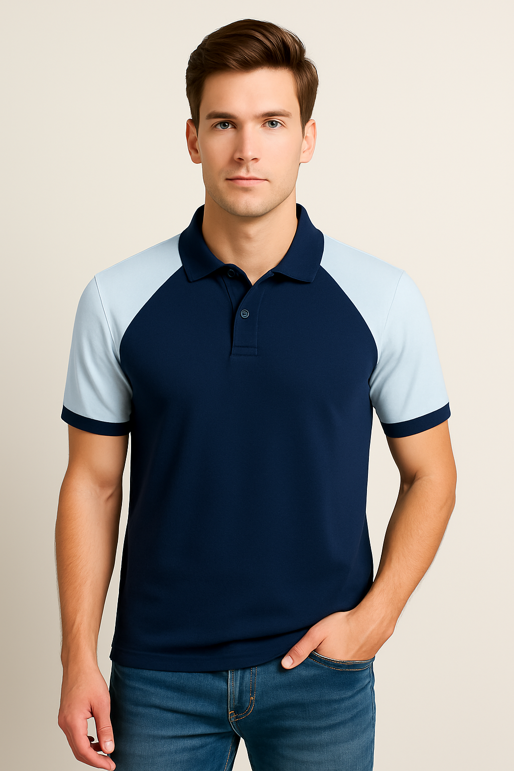 Cotton Matty Polo T-shirt- Navy & White
