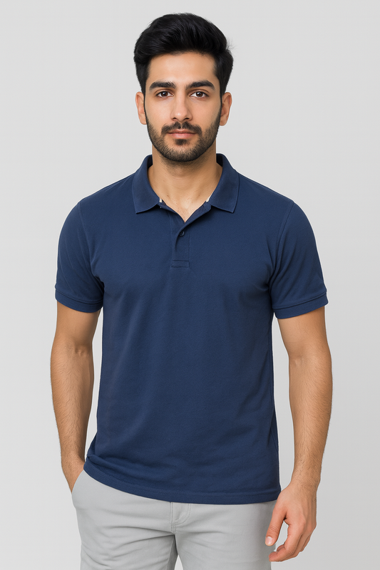 Cotton Matty Polo T-shirt- Navy Blue