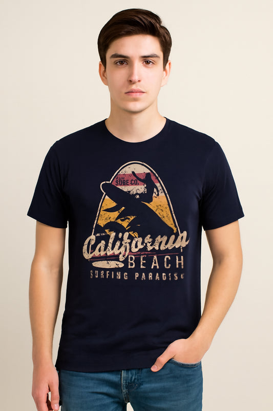 Navy Blue Cotton Hosiery Round Neck T-shirt
