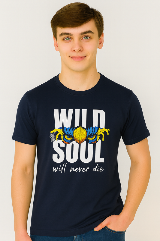 Navy Blue Cotton Hosiery Round Neck T-shirt