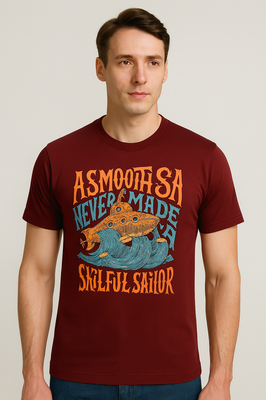 Maroon cotton matty printed Round Neck T-shirt