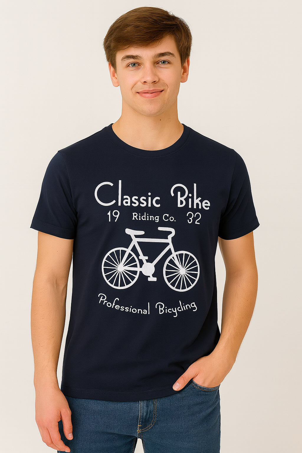 Navy-Blue  Cotton Hosiery Round Neck T-shirt