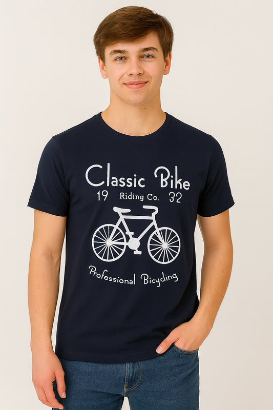 Navy-Blue  Cotton Hosiery Round Neck T-shirt