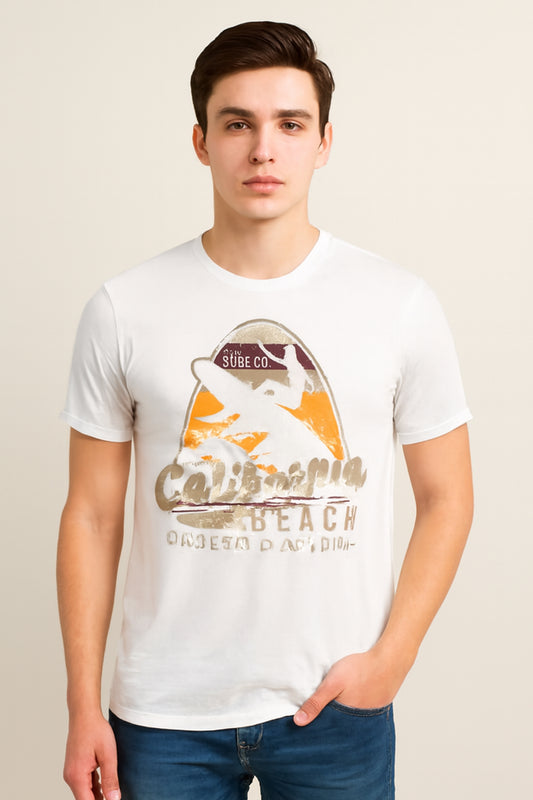 White Cotton Hosiery Round Neck T-shirt