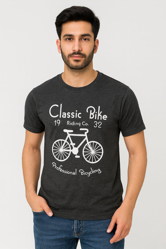 Charcoal Grey Cotton Hosiery Round Neck T-shirt