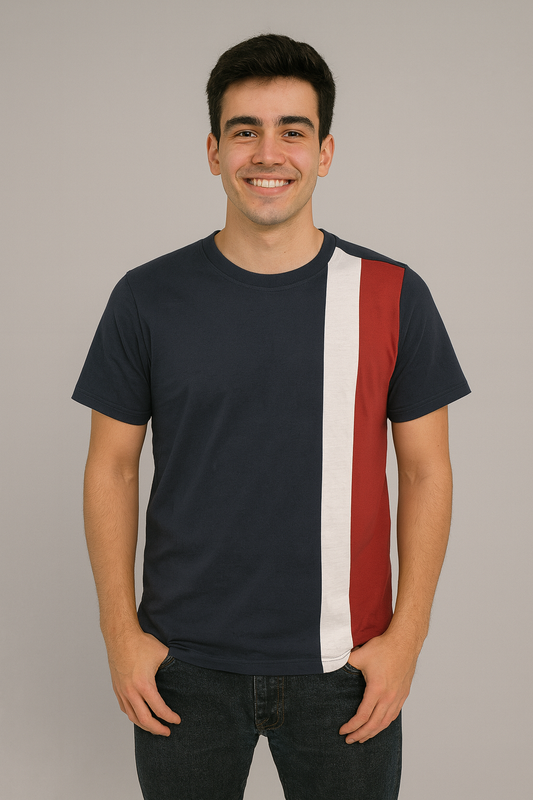 Navy Blue Cotton Hosiery Round Neck T-shirt