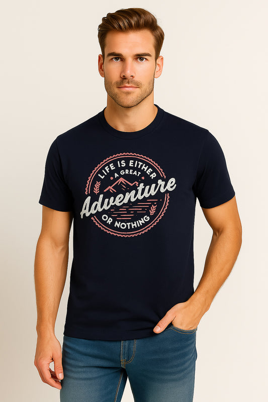 Navy-Blue  Cotton Hosiery Round Neck T-shirt